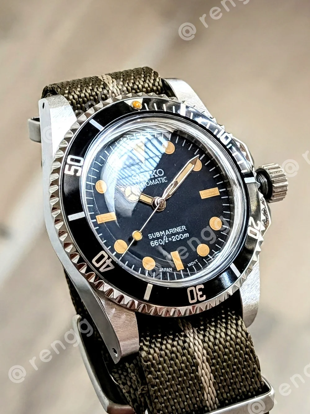 40mm Seiko Vintage Style Submariner Black Dial Men's Mod Watch Sweep Second